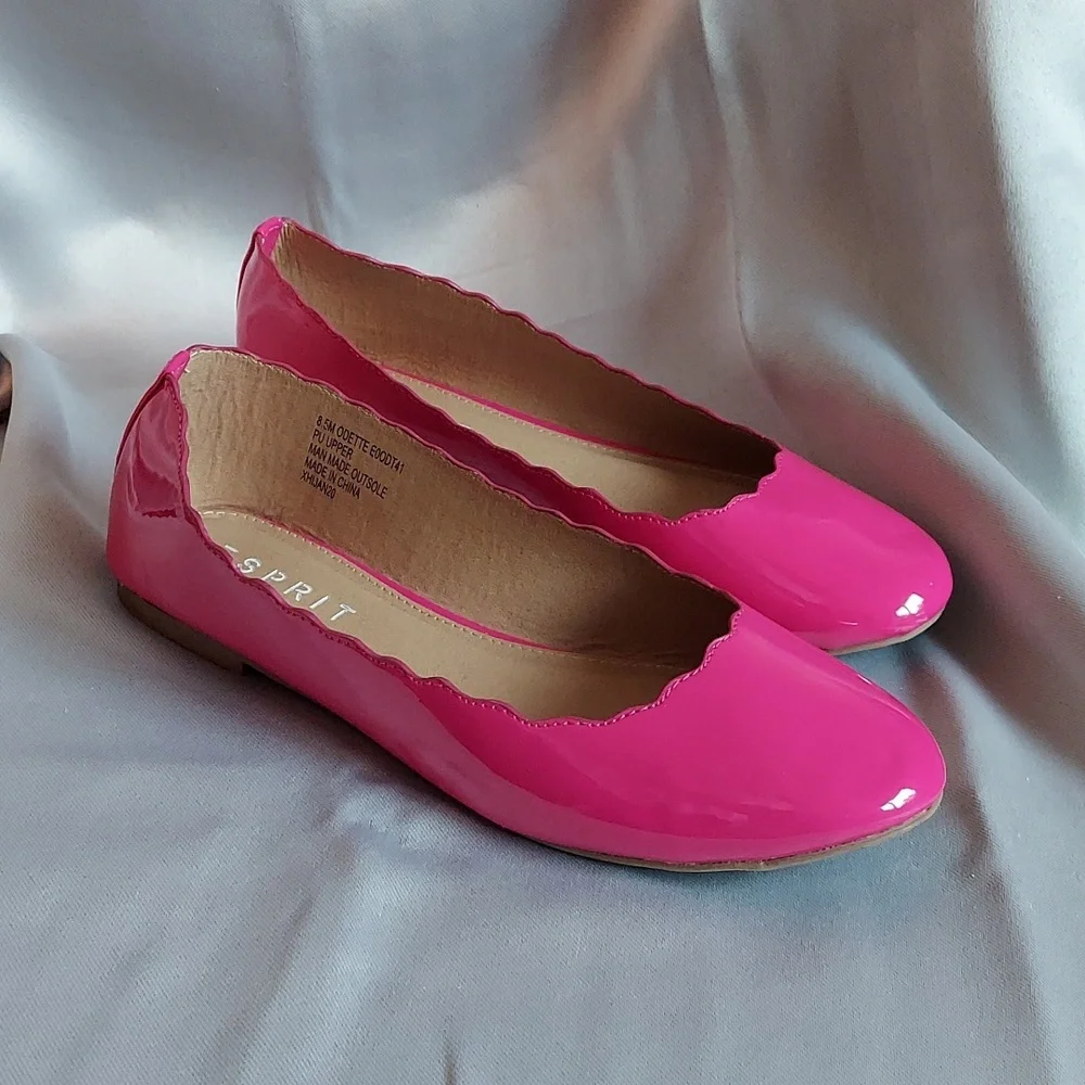 Espirit Shoes, Patent Flats, Hot Pink, Scallop Detail, Soft Cushion Insole‎